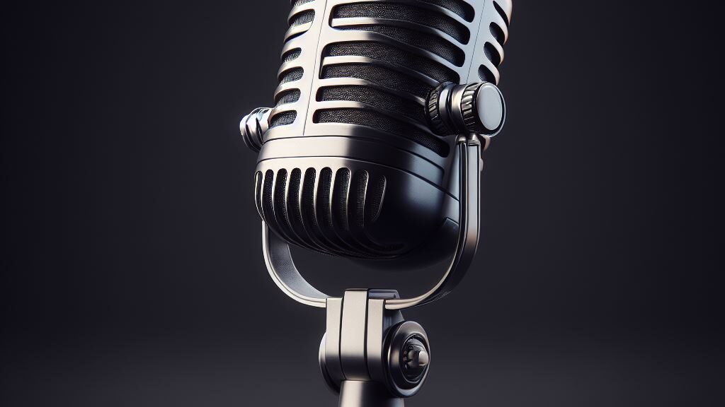 A 3-D image of an old-time announcer microphone.